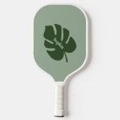 Raquette De Pickleball Feuille de palme verte tropicale | Monogramme mode (Verso)