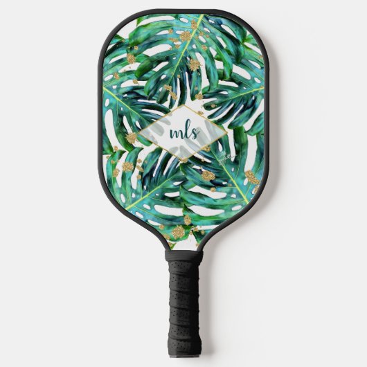 Raquette De Pickleball Feuilles tropicaux avec Gold Parties scintillant B (Recto)