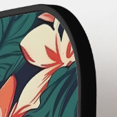 Raquette De Pickleball Feuilles tropicaux rétro Fleurs Monogrammes Initia (Détail gauche)