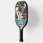 Raquette De Pickleball Feuilles tropicaux rétro Fleurs Monogrammes Initia (Gauche)