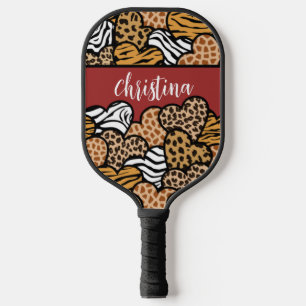 Raquette De Pickleball Fille Rouge Joueuse Coeurs Posters de animaux Nom