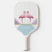 Raquette De Pickleball Flamant rose moderne tendance Pink Girly Nom (Verso)