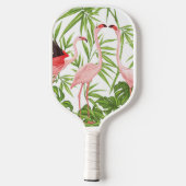 Raquette De Pickleball Flamant rose rose Fleurs tropicales Blancs noirs (Verso)