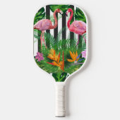 Raquette De Pickleball Flamant rose rose Fleurs tropicales Blancs noirs (Recto)