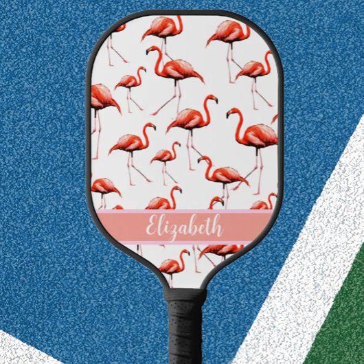 Raquette De Pickleball Flamants roses préppy nom personnalisé moderne