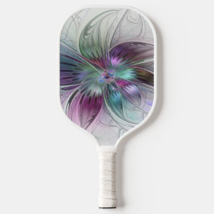 Raquette De Pickleball Fleur abstraite colorée, art fractal floral modern
