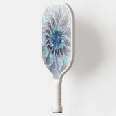 Raquette De Pickleball Fleur Abstraite Fractale Moderne Avec Bleu (Gauche)