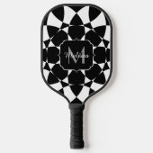 Raquette De Pickleball Fleur blanche noire mandala mosaïque rétro Monogra (Recto)