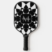 Raquette De Pickleball Fleur blanche noire mandala mosaïque rétro Monogra (Verso)