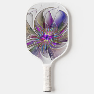 Raquette De Pickleball Fleur d'art fractal abstrait énergique et coloré