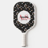 Raquette De Pickleball Fleur de champ blanc noir Motif moderne Monogramme (Verso)