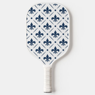 Raquette De Pickleball Fleur De Lis bleu foncé motif sur arrière - plan b