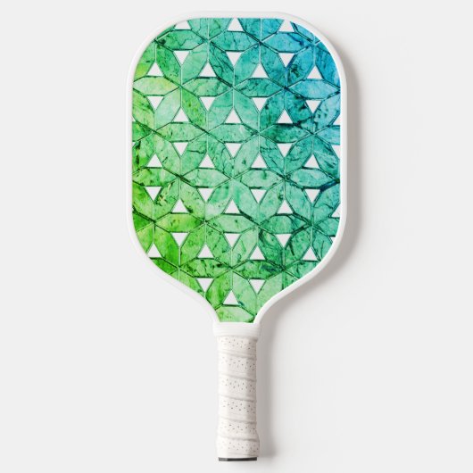 Raquette De Pickleball Fleur de mosaïque verte turquoise de la vie géomét (Recto)
