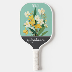 Raquette De Pickleball Fleur de naissance de mars Nom personnalisé