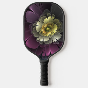 Raquette De Pickleball Fleur fractale grise et pourpre moderne abstraite