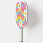 Raquette De Pickleball Fleur ondulée groovy smiley rétro (Gauche)