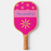 Raquette De Pickleball Fleur rétro Nom personnalisé Rose chaud (Recto)