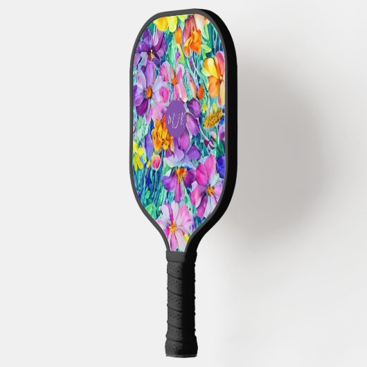Raquette De Pickleball Fleur sauvage Floral Élégant Initiales Monogramme (Gauche)