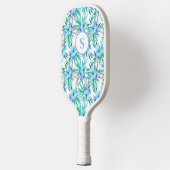 Raquette De Pickleball Fleur tropicale bleue Monogramme (Gauche)