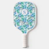 Raquette De Pickleball Fleur tropicale bleue Monogramme (Recto)
