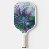 Raquette De Pickleball Fleur verte abstraite moderne initiale violette (Verso)