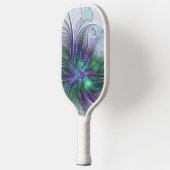 Raquette De Pickleball Fleur verte abstraite moderne initiale violette (Gauche)