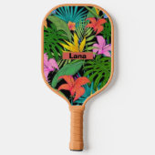 Raquette De Pickleball Fleurs botaniques tropicales violettes et vertes (Verso)
