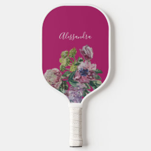 Raquette De Pickleball Fleurs de aquarelle rose vif gras florales personn