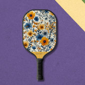 Raquette De Pickleball Fleurs de champ bleu et jaune Monogramme moderne