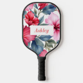 Raquette De Pickleball Fleurs de couleur rose rouge aquarelle élégantes (Recto)