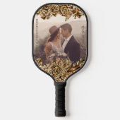 Raquette De Pickleball Fleurs d'or de luxe Elégant Chic Classy Noir (Recto)