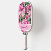 Raquette De Pickleball Fleurs Florales Roses Nom Script (Gauche)
