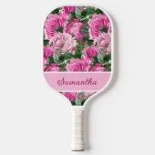 Raquette De Pickleball Fleurs Florales Roses Nom Script (Recto)