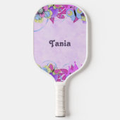 Raquette De Pickleball Fleurs mignonnes et papillons sur violet (Recto)