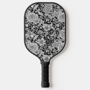 Raquette De Pickleball Fleurs noires et blanches, motif sans couture vint