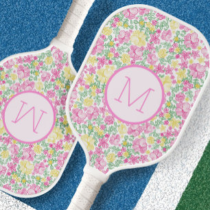 Raquette De Pickleball Fleurs Rose Jaune Prépa Initial Personnalisé Dames