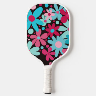 Raquette De Pickleball Fleurs roses et bleues funky abstraites