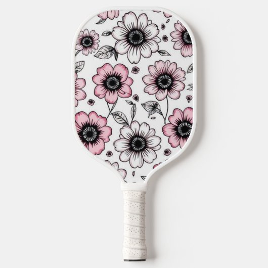 Raquette De Pickleball Fleurs roses et dessin feuille (Recto)