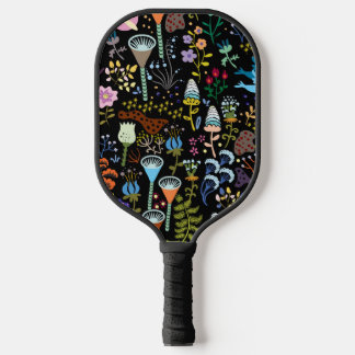 Raquette De Pickleball fleurs scandinaves vintages et décoratives en noir