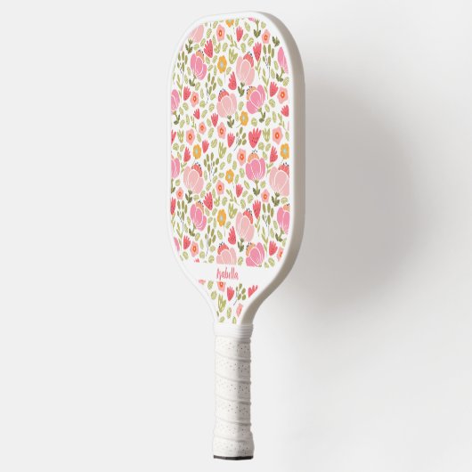 Raquette De Pickleball Fleurs tendance rose mignonne Nom personnalisé (Gauche)
