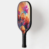 Raquette De Pickleball Floral Abstract Art Orange Red Blue Flowers (Gauche)