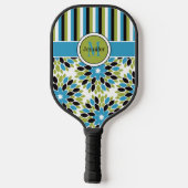 Raquette De Pickleball Floral Abstrait personnalisé, Grilles, Monogramme (Verso)