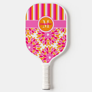 Raquette De Pickleball Floral Abstrait personnalisé, Grilles, Monogramme