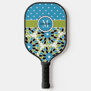 Raquette De Pickleball Floral Abstrait personnalisé, Pois, Monogramme