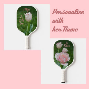 Raquette De Pickleball Floral Mon temps pour fleurir Pastel Tulips roses