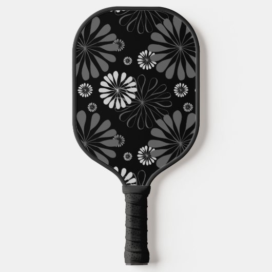 Raquette De Pickleball Floral noir et blanc rétro (Recto)