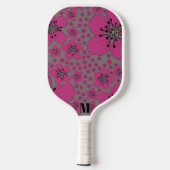 Raquette De Pickleball Floral rose et noir Monogramme moderne (Verso)