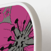 Raquette De Pickleball Floral rose et noir Monogramme moderne (Détail gauche)