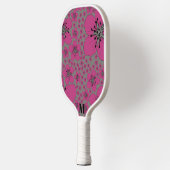 Raquette De Pickleball Floral rose et noir Monogramme moderne (Gauche)