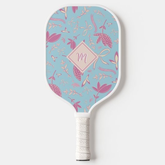 Raquette De Pickleball Flore et vaches bleues délicates (Recto)